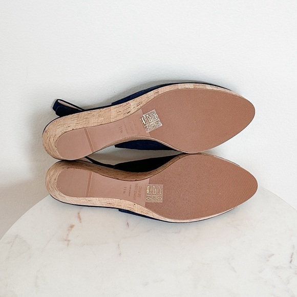 NEW STUART WEITZMAN Jean Suede Slingback Wedge Sandals Navy Blue Size 11.5 - Picture 9 of 10